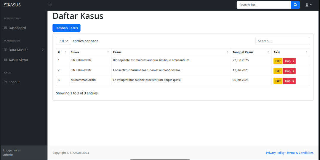 SIKASUS: Student Case Management System